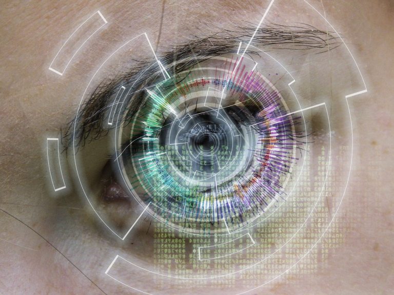 AI-powered surveillance camera lens close-up